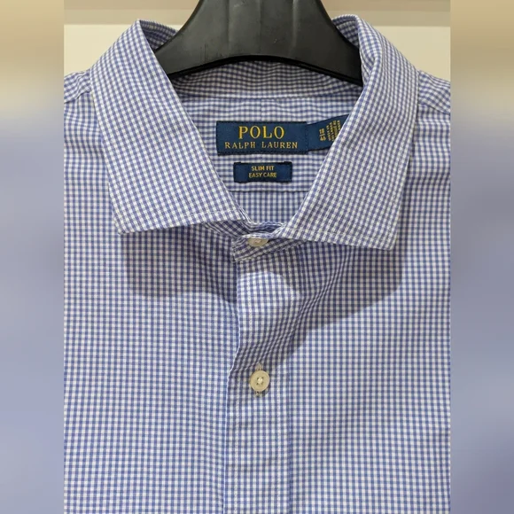 Ralph Lauren Men's Slim Fit Button Down Dress Shirt, Sz 18 (46), Blue And White - Picture 3 of 13